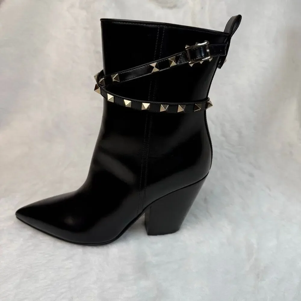 Valentino Garavani Rockstud Calfskin Western Ankle Booties